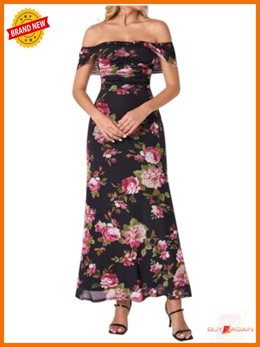 Women's Floral Off Shoulder Bodycon Maxi Dress Ruched Wedding Guest Cocktail